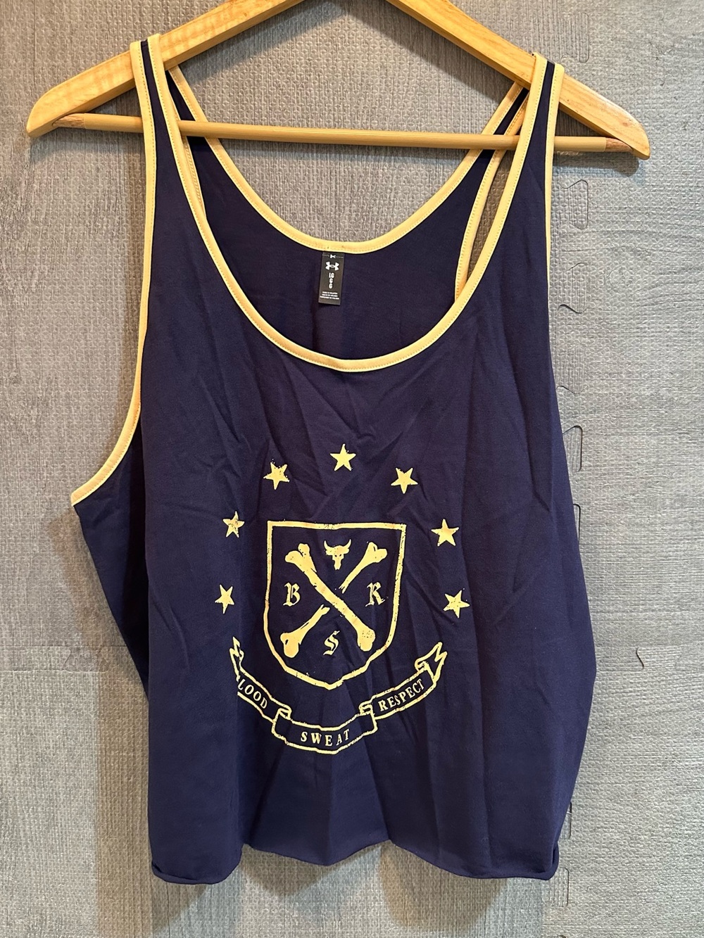 Under Armour Project Rock Navy Women’s Tank Top with Yellow Trim NWT